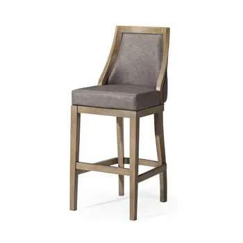 31" Gray and Cool Gray Faux Leather and Solid Wood Bar Height Swivel Bar Chair