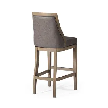 31" Gray and Cool Gray Faux Leather and Solid Wood Bar Height Swivel Bar Chair