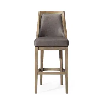 31" Gray and Cool Gray Faux Leather and Solid Wood Bar Height Swivel Bar Chair