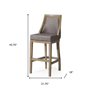 31" Gray and Cool Gray Faux Leather and Solid Wood Bar Height Swivel Bar Chair