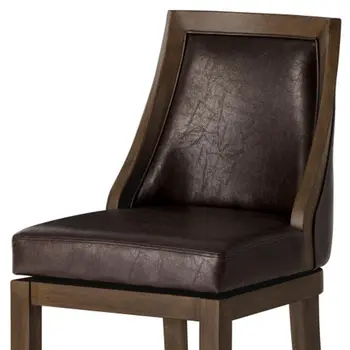 26" Brown Faux Leather and Solid Wood Counter Height Swivel Bar Chair