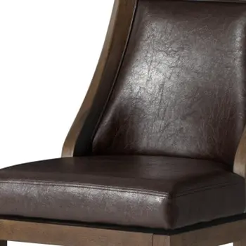 31" Brown Faux Leather and Solid Wood Bar Height Swivel Bar Chair