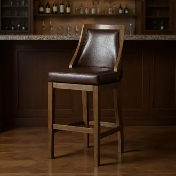 31" Brown Faux Leather and Solid Wood Bar Height Swivel Bar Chair