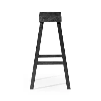 31" Black Solid Wood Backless Bar Height Bar Chair