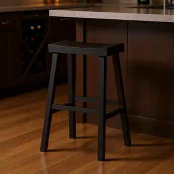 31" Black Solid Wood Backless Bar Height Bar Chair