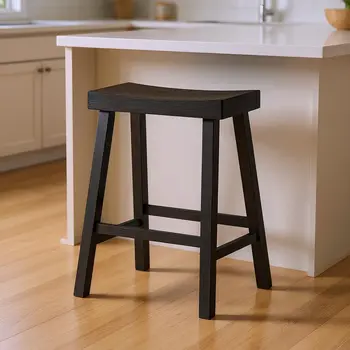27" Black Solid Wood Backless Counter Height Bar Chair