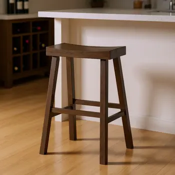 31" Brown Solid Wood Backless Bar Height Bar Chair