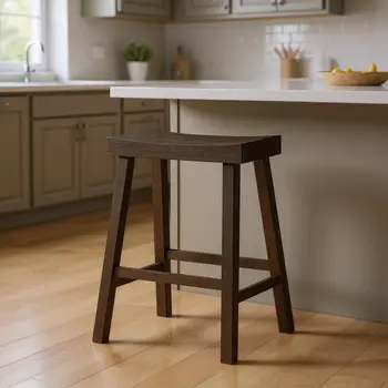 27" Brown Solid Wood Backless Counter Height Bar Chair