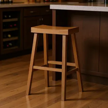 31" Natural Solid Wood Backless Bar Height Bar Chair