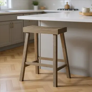 27" Cool Gray Solid Wood Backless Counter Height Bar Chair
