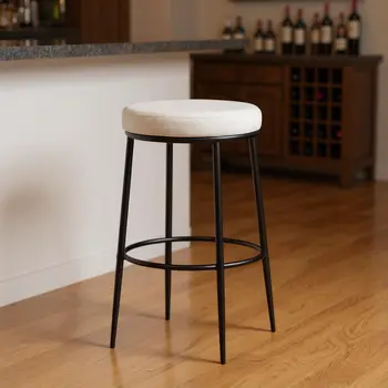 31" White and Black Fabric and Metal Backless Bar Height Bar Chair