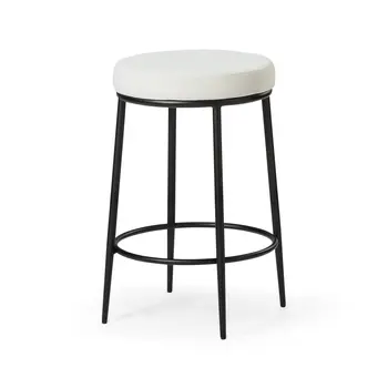 26" White and Black Fabric and Metal Backless Counter Height Bar Chair