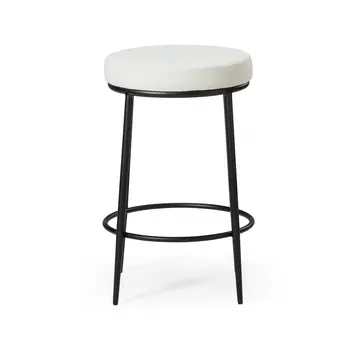26" White and Black Fabric and Metal Backless Counter Height Bar Chair