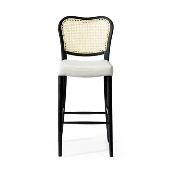 31" White and Black Fabric and Solid Wood Bar Height Bar Chair