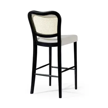 31" White and Black Fabric and Solid Wood Bar Height Bar Chair