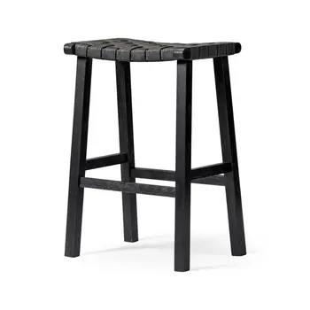 30" Charcoal and Black Faux Leather and Solid Wood Backless Bar Height Bar Chair