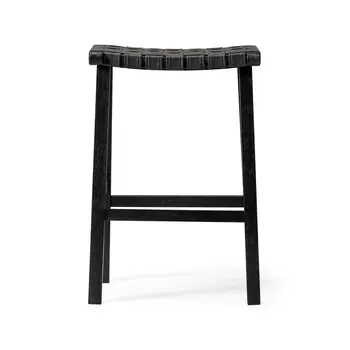 30" Charcoal and Black Faux Leather and Solid Wood Backless Bar Height Bar Chair
