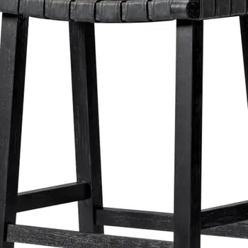 30" Charcoal and Black Faux Leather and Solid Wood Backless Bar Height Bar Chair