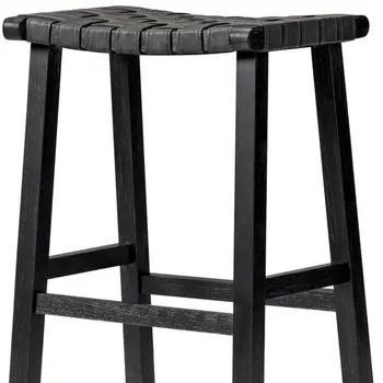 30" Charcoal and Black Faux Leather and Solid Wood Backless Bar Height Bar Chair