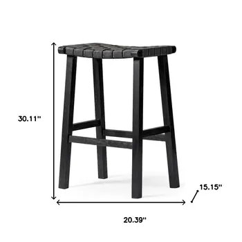 30" Charcoal and Black Faux Leather and Solid Wood Backless Bar Height Bar Chair