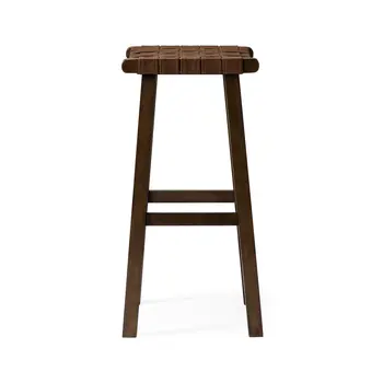30" Brown Faux Leather and Solid Wood Backless Bar Height Bar Chair