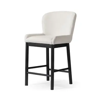 26" White and Black Fabric and Solid Wood Counter Height Bar Chair