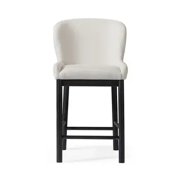 26" White and Black Fabric and Solid Wood Counter Height Bar Chair
