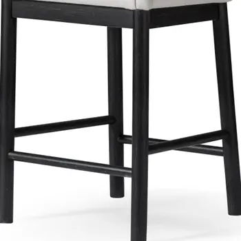 26" White and Black Fabric and Solid Wood Counter Height Bar Chair