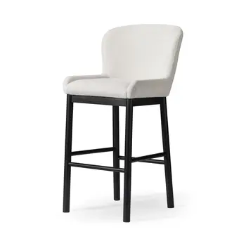 31" White and Black Fabric and Solid Wood Bar Height Bar Chair