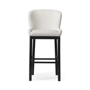 31" White and Black Fabric and Solid Wood Bar Height Bar Chair