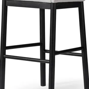 31" White and Black Fabric and Solid Wood Bar Height Bar Chair