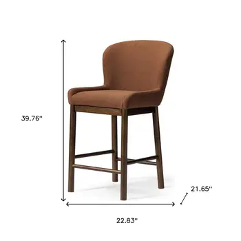 26" Brown Fabric and Solid Wood Counter Height Bar Chair