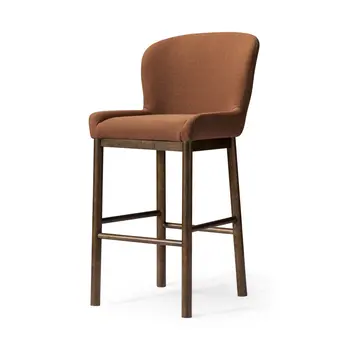 31" Brown Fabric and Solid Wood Bar Height Bar Chair