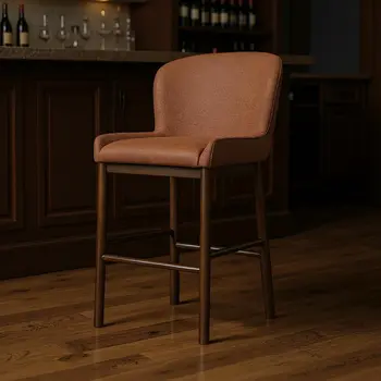 31" Brown Fabric and Solid Wood Bar Height Bar Chair