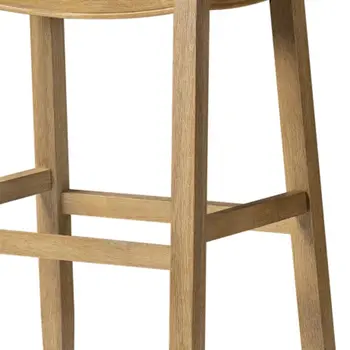 31" Brown and Natural Faux Leather and Solid Wood Backless Bar Height Bar Chair