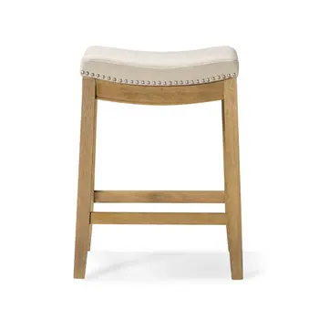26" Natural Fabric Faux Leather and Solid Wood Backless Counter Height Bar Chair