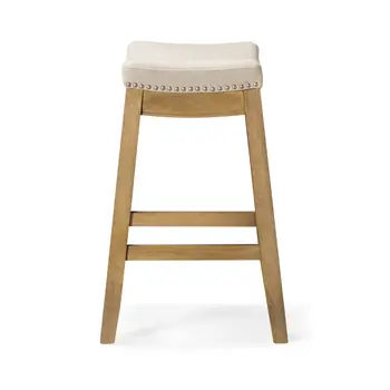 26" Natural Fabric Faux Leather and Solid Wood Backless Counter Height Bar Chair