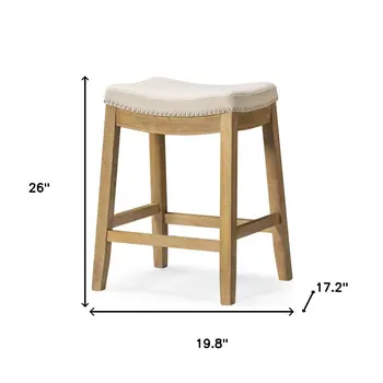 26" Natural Fabric Faux Leather and Solid Wood Backless Counter Height Bar Chair