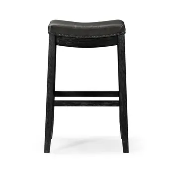 31" Charcoal and Black Faux Leather and Solid Wood Backless Bar Height Bar Chair
