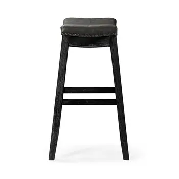 31" Charcoal and Black Faux Leather and Solid Wood Backless Bar Height Bar Chair