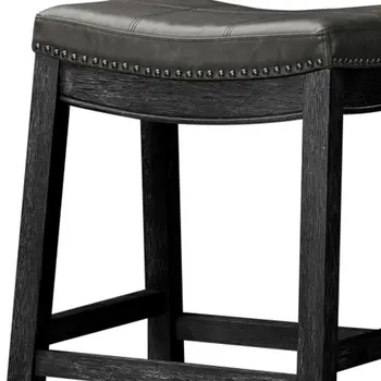31" Charcoal and Black Faux Leather and Solid Wood Backless Bar Height Bar Chair