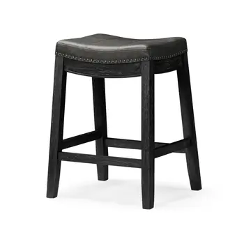 26" Charcoal and Black Faux Leather and Solid Wood Backless Counter Height Bar Chair