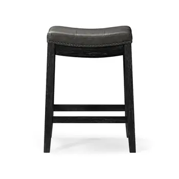 26" Charcoal and Black Faux Leather and Solid Wood Backless Counter Height Bar Chair
