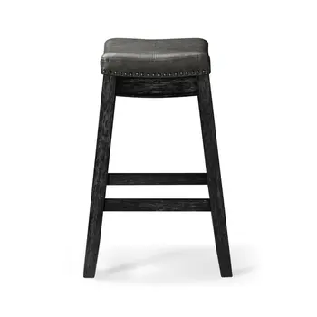 26" Charcoal and Black Faux Leather and Solid Wood Backless Counter Height Bar Chair
