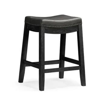 26" Charcoal and Black Faux Leather and Solid Wood Backless Counter Height Bar Chair