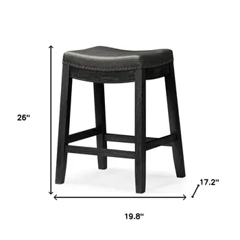 26" Charcoal and Black Faux Leather and Solid Wood Backless Counter Height Bar Chair
