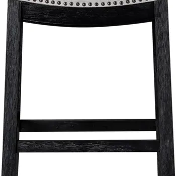 31" White and Black Fabric and Solid Wood Backless Bar Height Bar Chair