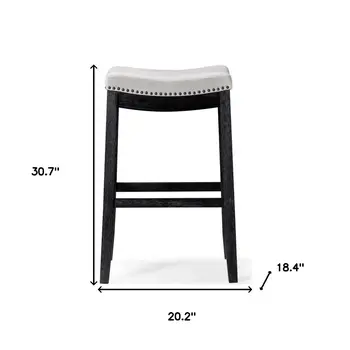 31" White and Black Fabric and Solid Wood Backless Bar Height Bar Chair