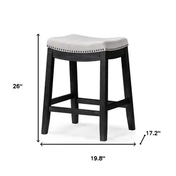26" White and Black Fabric and Solid Wood Backless Counter Height Bar Chair