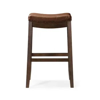 31" Brown Faux Leather and Solid Wood Backless Bar Height Bar Chair